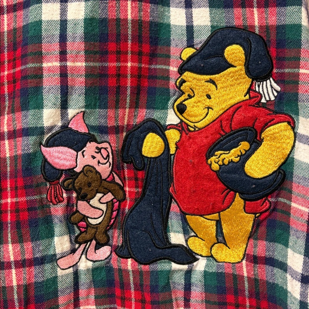 Disney Red and Green Plaid Shirt with Embroidered Pooh Characters Sz XL - Picture 5 of 6